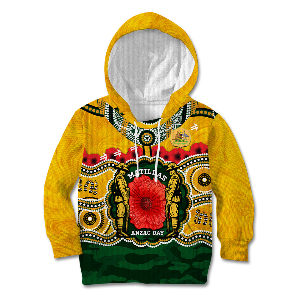 Matildas ANZAC Day 2024 Kid Hoodie Australian Army We Will Remember Them Aboriginal Art - Vibe Hoodie Shop