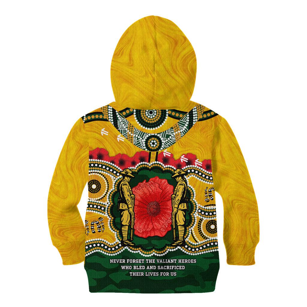 Matildas ANZAC Day 2024 Kid Hoodie Australian Army We Will Remember Them Aboriginal Art - Vibe Hoodie Shop