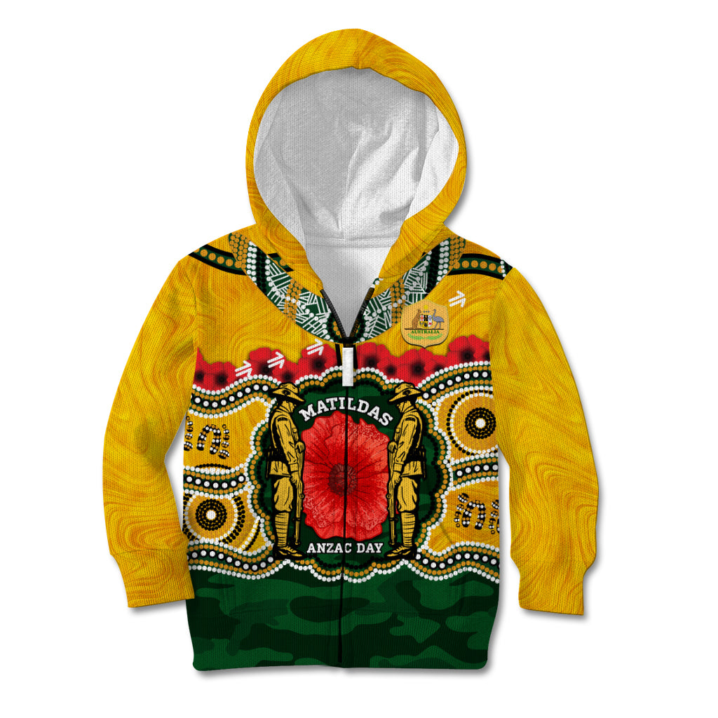 Matildas ANZAC Day 2024 Kid Hoodie Australian Army We Will Remember Them Aboriginal Art - Vibe Hoodie Shop