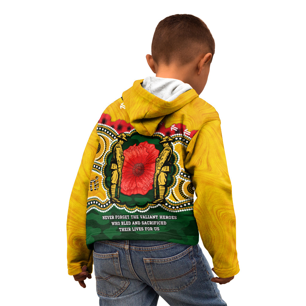 Matildas ANZAC Day 2024 Kid Hoodie Australian Army We Will Remember Them Aboriginal Art - Vibe Hoodie Shop