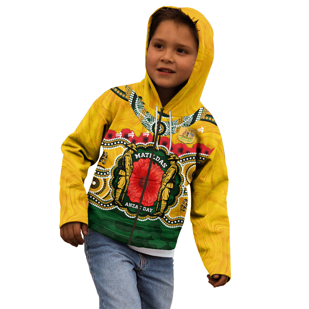 Matildas ANZAC Day 2024 Kid Hoodie Australian Army We Will Remember Them Aboriginal Art - Vibe Hoodie Shop