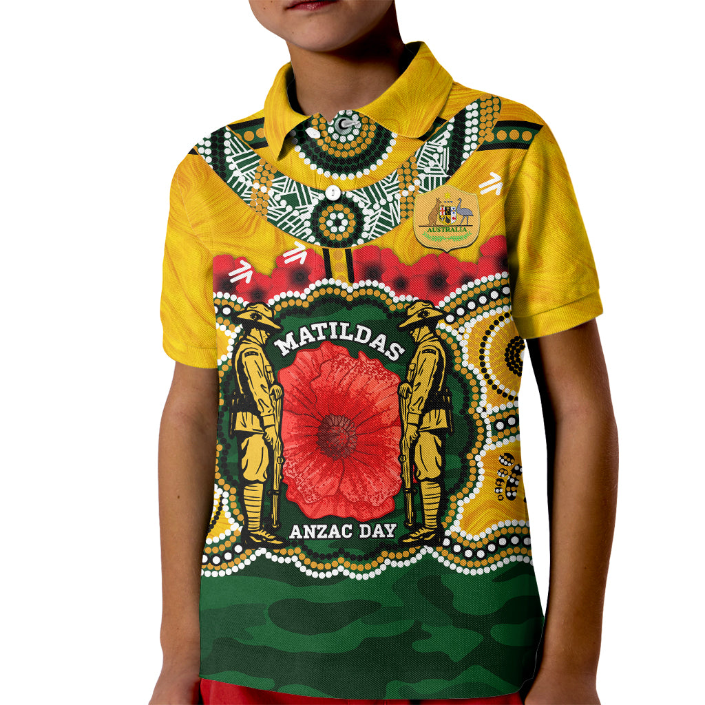 Matildas ANZAC Day 2024 Kid Polo Shirt Australian Army We Will Remember Them Aboriginal Art - Vibe Hoodie Shop