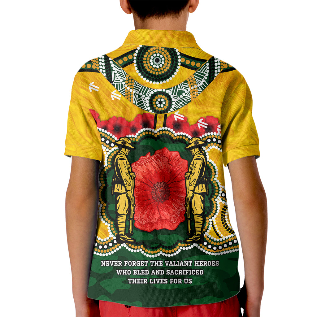 Matildas ANZAC Day 2024 Kid Polo Shirt Australian Army We Will Remember Them Aboriginal Art - Vibe Hoodie Shop