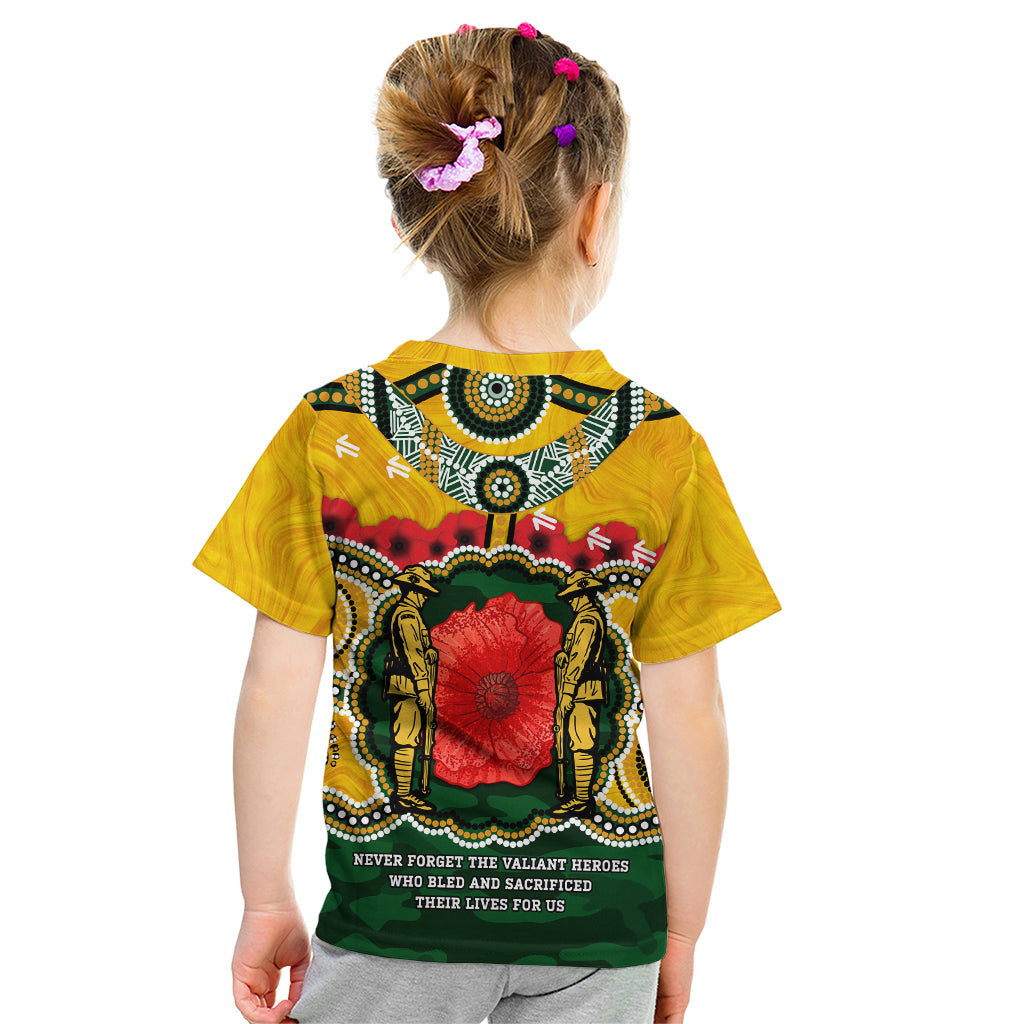 Matildas ANZAC Day 2024 Kid T Shirt Australian Army We Will Remember Them Aboriginal Art - Vibe Hoodie Shop