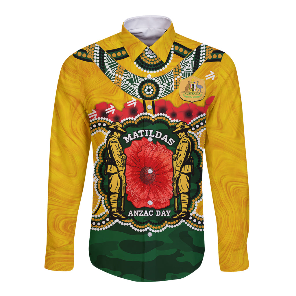 Matildas ANZAC Day 2024 Long Sleeve Button Shirt Australian Army We Will Remember Them Aboriginal Art - Vibe Hoodie Shop