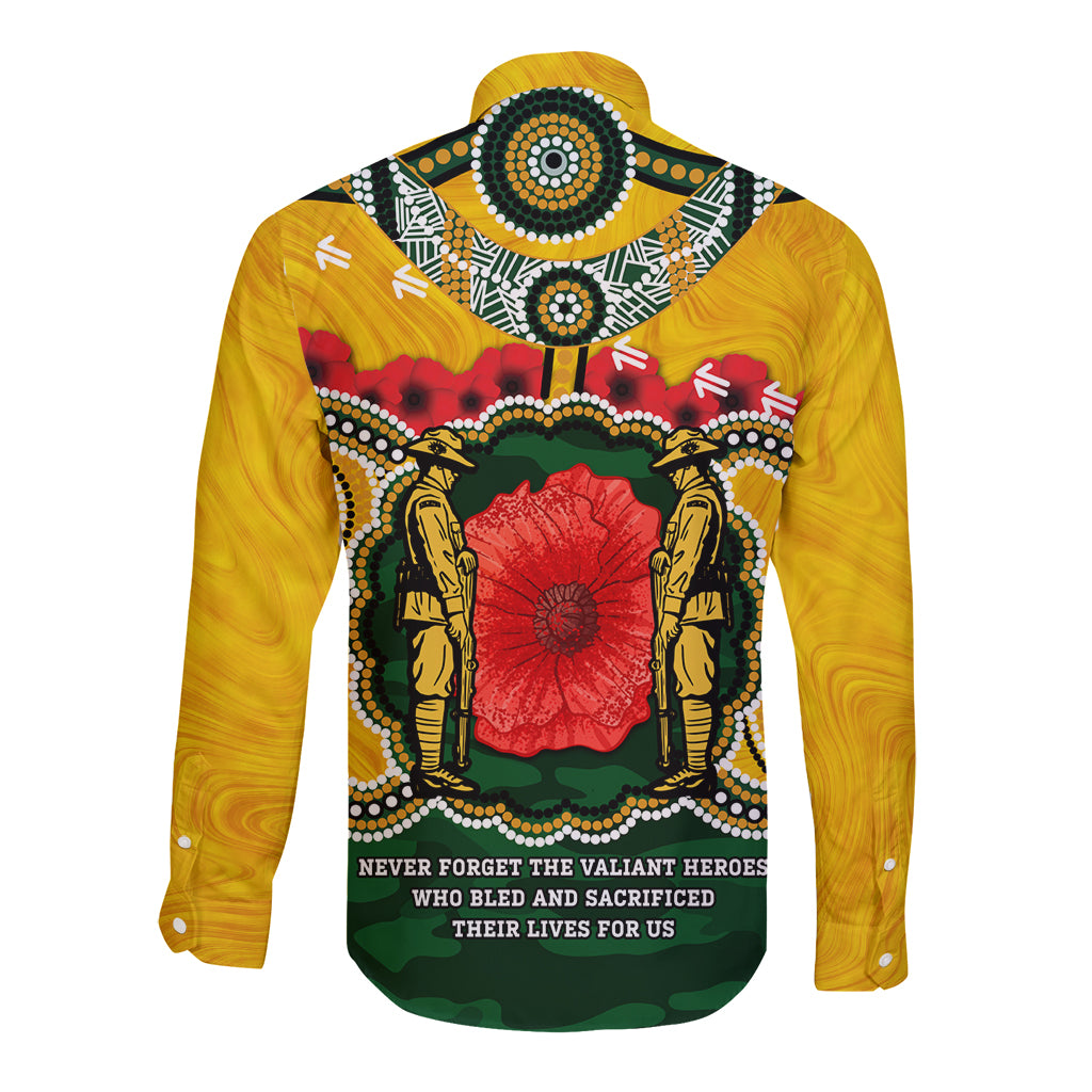 Matildas ANZAC Day 2024 Long Sleeve Button Shirt Australian Army We Will Remember Them Aboriginal Art - Vibe Hoodie Shop