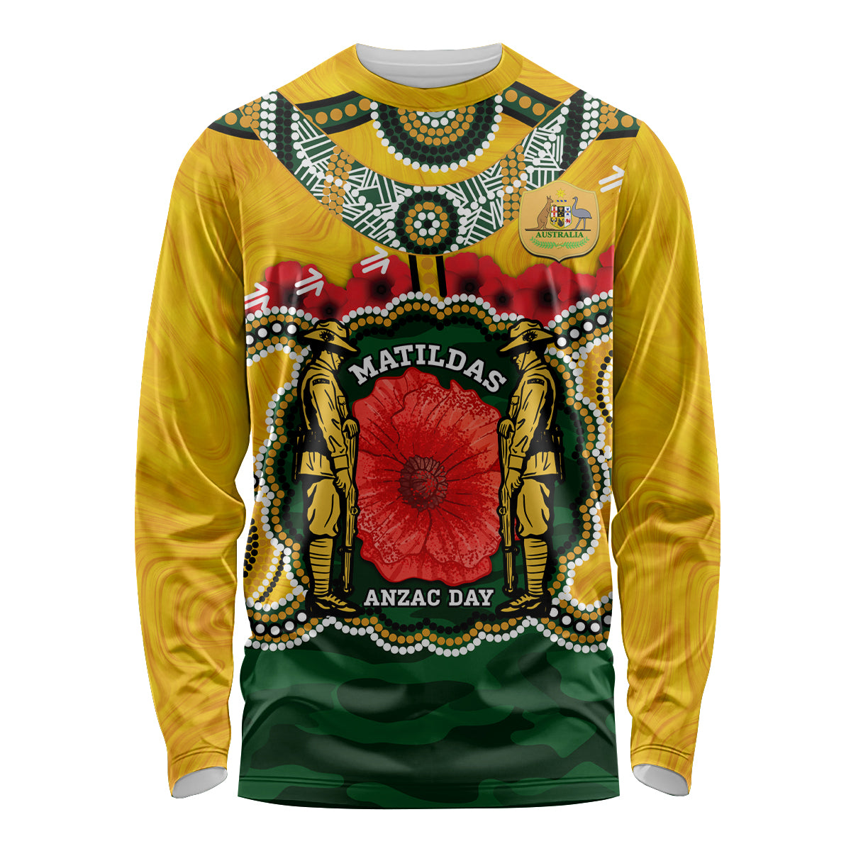 Matildas ANZAC Day 2024 Long Sleeve Shirt Australian Army We Will Remember Them Aboriginal Art - Vibe Hoodie Shop