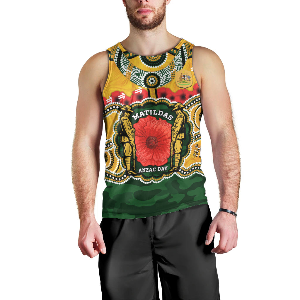 Matildas ANZAC Day 2024 Men Tank Top Australian Army We Will Remember Them Aboriginal Art - Vibe Hoodie Shop