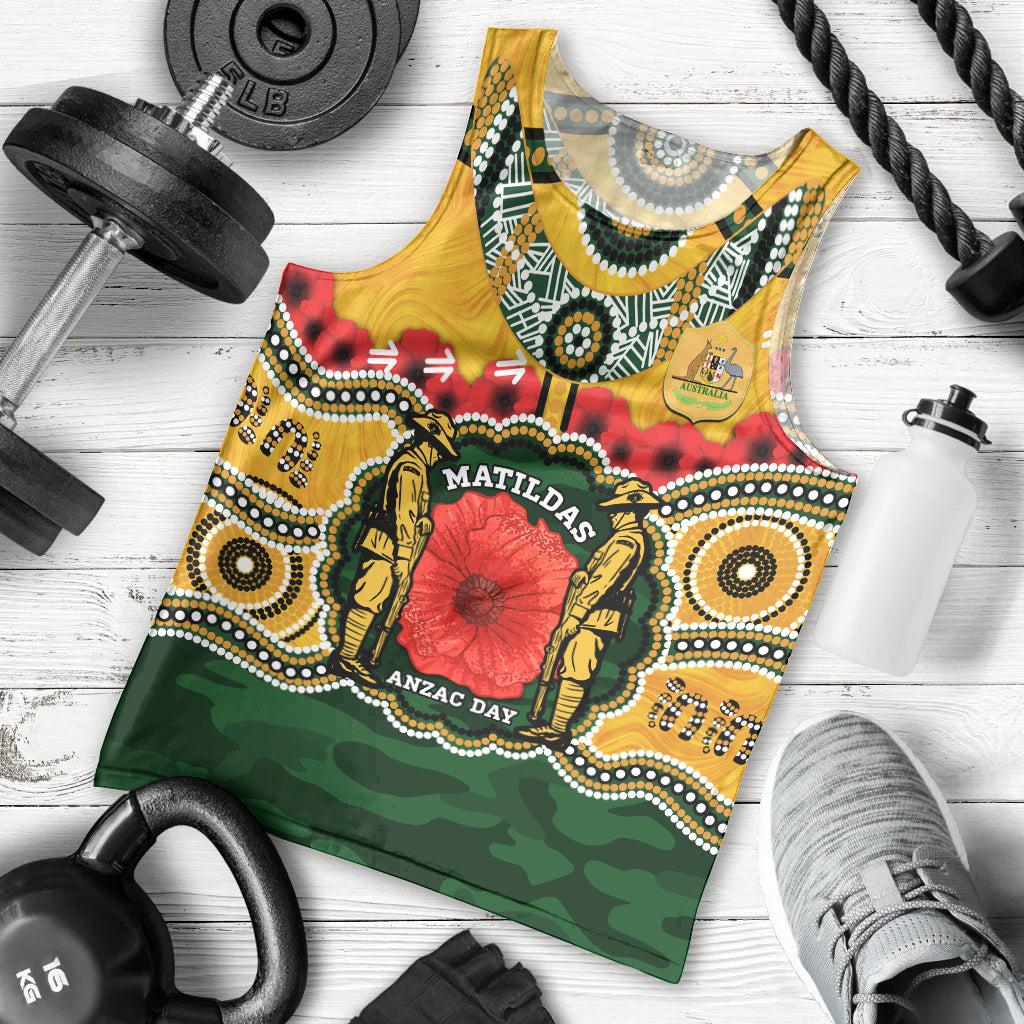 Matildas ANZAC Day 2024 Men Tank Top Australian Army We Will Remember Them Aboriginal Art - Vibe Hoodie Shop