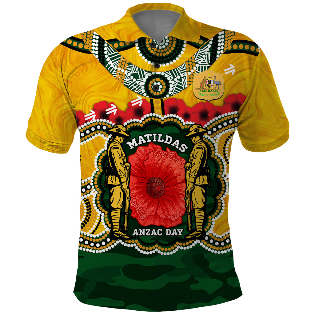 Matildas ANZAC Day 2024 Polo Shirt Australian Army We Will Remember Them Aboriginal Art - Vibe Hoodie Shop