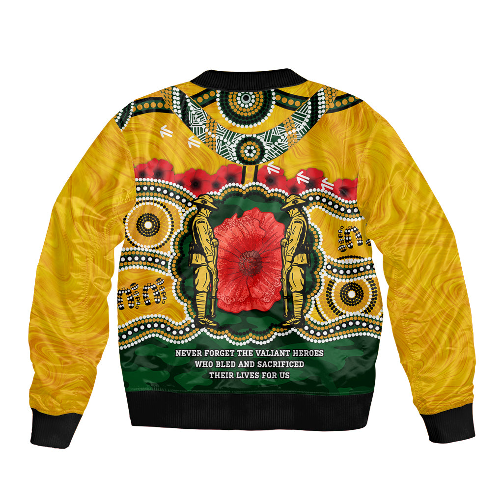 Matildas ANZAC Day 2024 Sleeve Zip Bomber Jacket Australian Army We Will Remember Them Aboriginal Art
