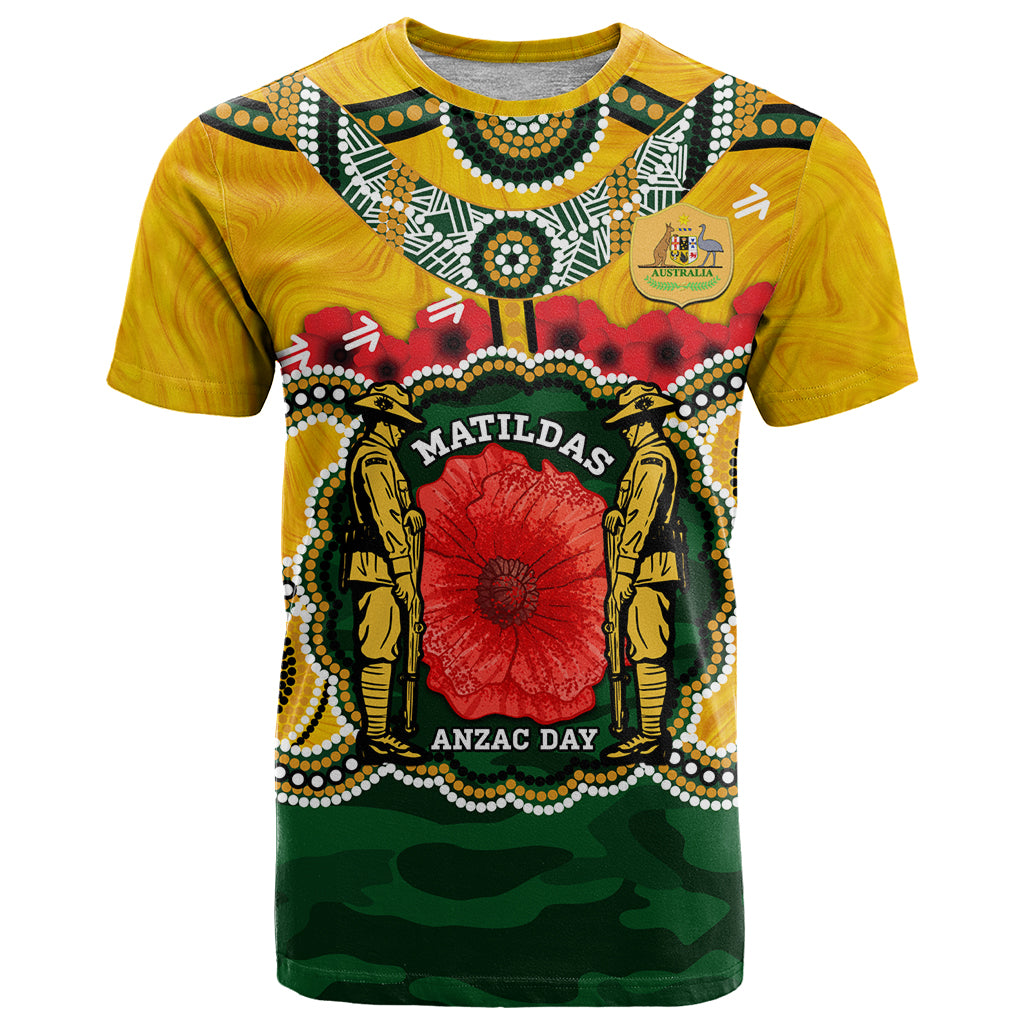 Matildas ANZAC Day 2024 T Shirt Australian Army We Will Remember Them Aboriginal Art - Vibe Hoodie Shop