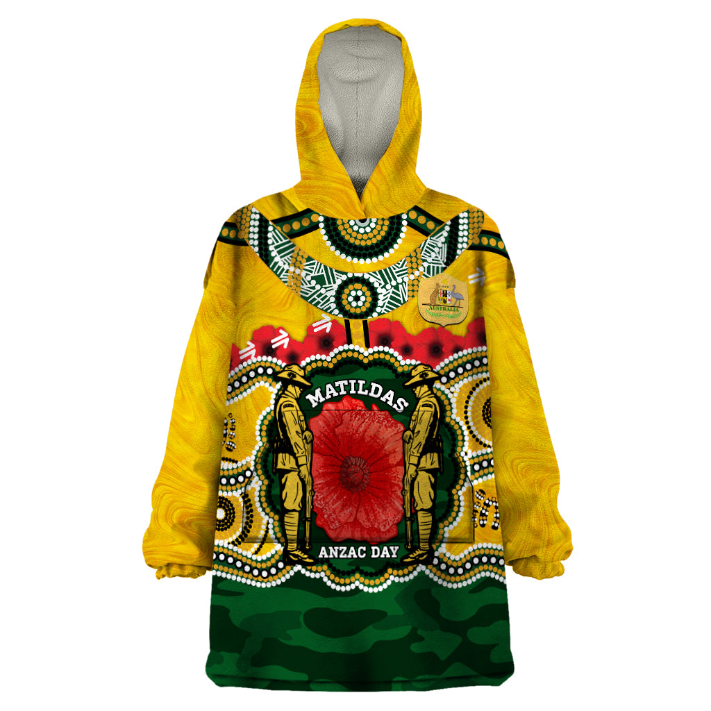 Matildas ANZAC Day 2024 Wearable Blanket Hoodie Australian Army We Will Remember Them Aboriginal Art - Vibe Hoodie Shop