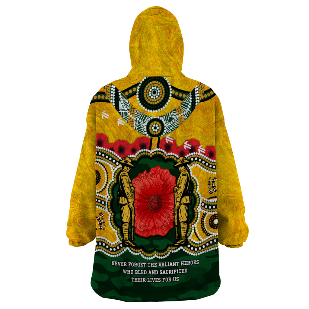 Matildas ANZAC Day 2024 Wearable Blanket Hoodie Australian Army We Will Remember Them Aboriginal Art - Vibe Hoodie Shop