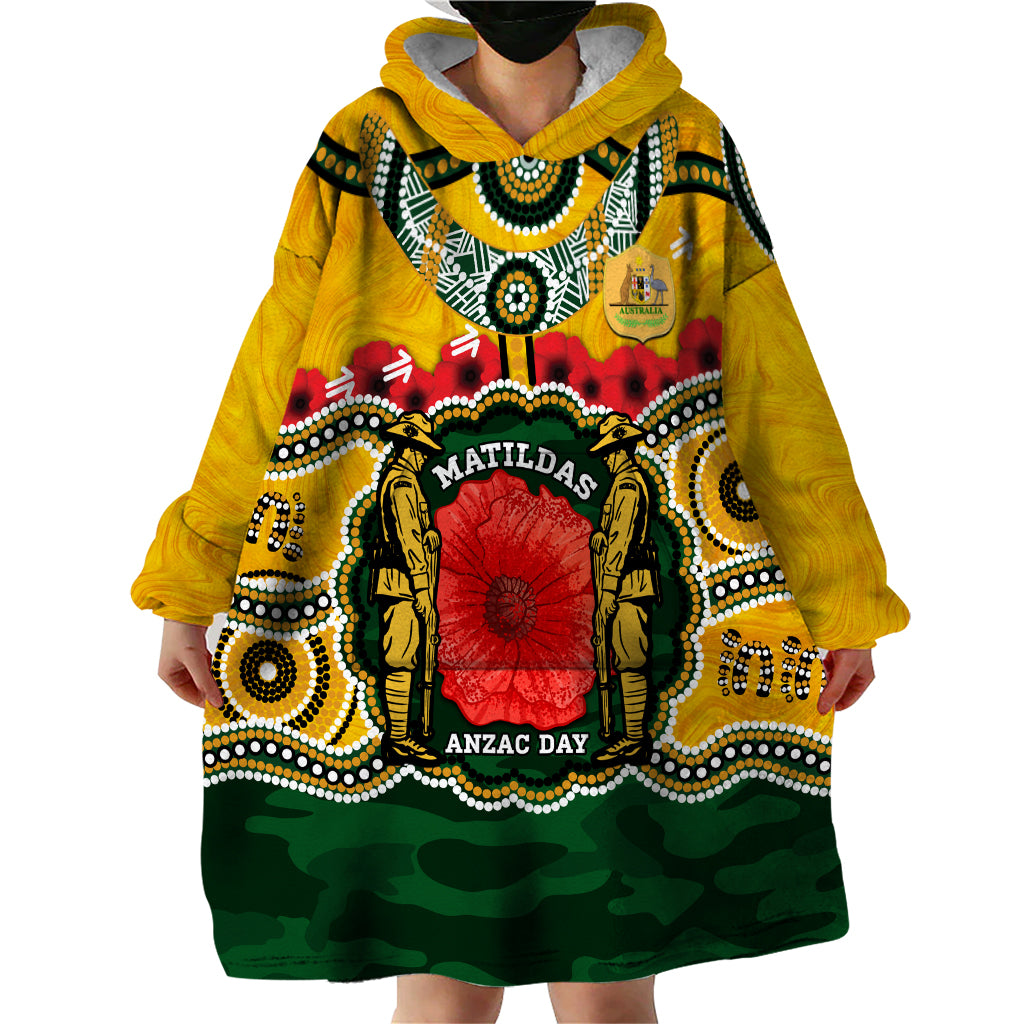 Matildas ANZAC Day 2024 Wearable Blanket Hoodie Australian Army We Will Remember Them Aboriginal Art - Vibe Hoodie Shop