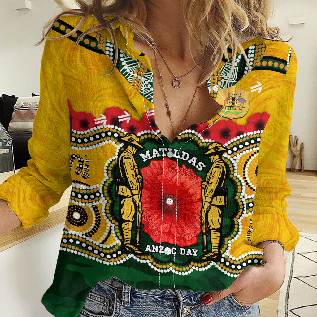 Matildas ANZAC Day 2024 Women Casual Shirt Australian Army We Will Remember Them Aboriginal Art - Vibe Hoodie Shop