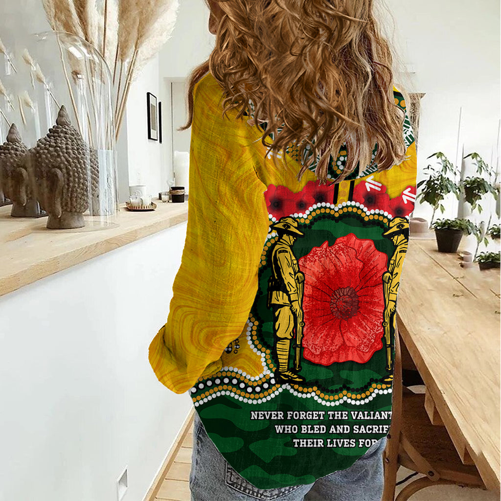 Matildas ANZAC Day 2024 Women Casual Shirt Australian Army We Will Remember Them Aboriginal Art - Vibe Hoodie Shop