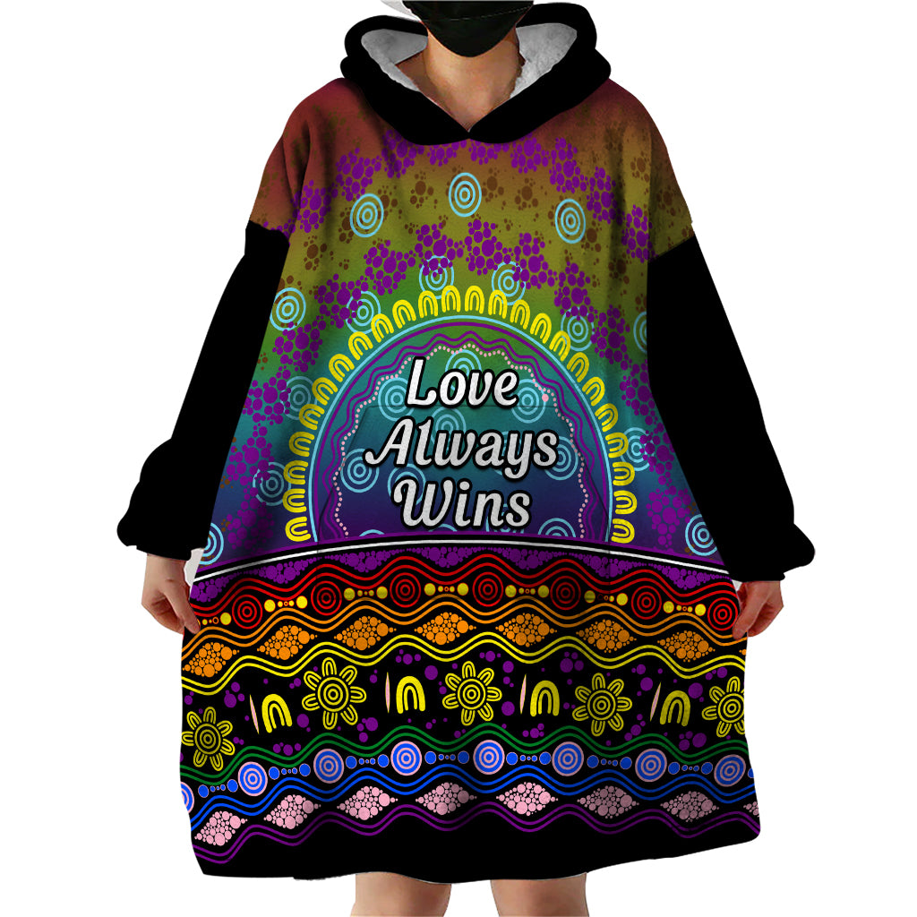 Australia LGBT History Month Wearable Blanket Hoodie Love Always Wins Aboriginal - Vibe Hoodie Shop