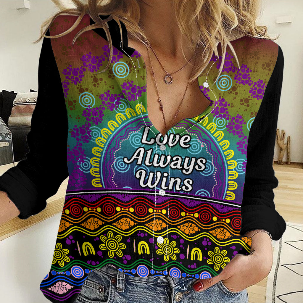 Australia LGBT History Month Women Casual Shirt Love Always Wins Aboriginal - Vibe Hoodie Shop