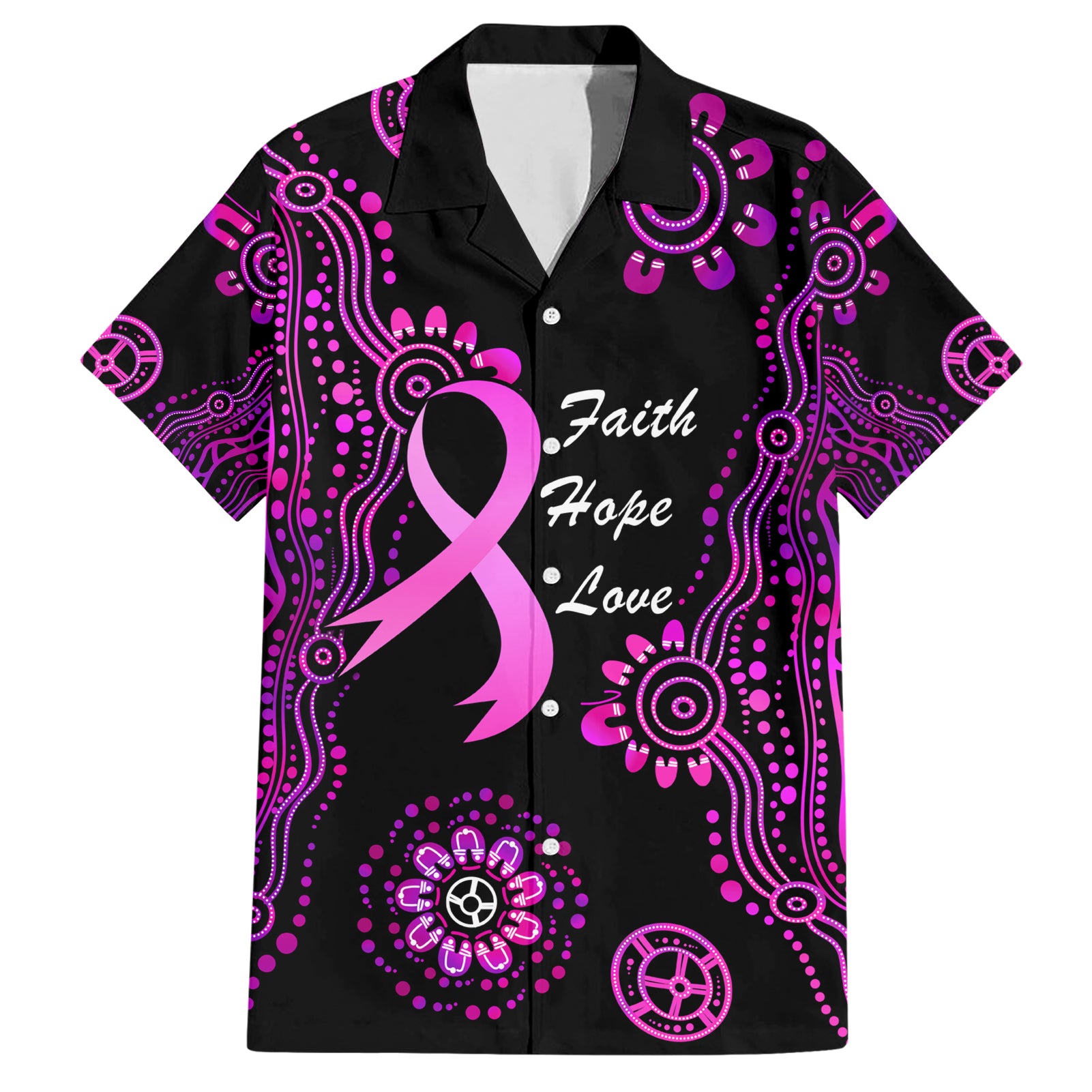 Personalised Faith Hope Love Australia Breast Cancer Hawaiian Shirt Pink Ribbon Indigenous - Vibe Hoodie Shop