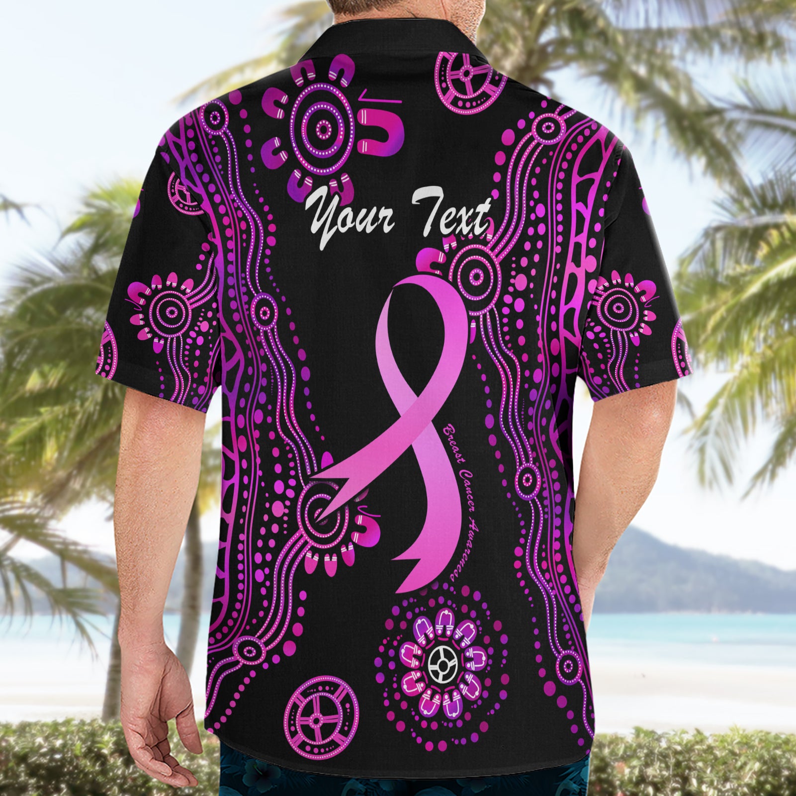 Personalised Faith Hope Love Australia Breast Cancer Hawaiian Shirt Pink Ribbon Indigenous - Vibe Hoodie Shop