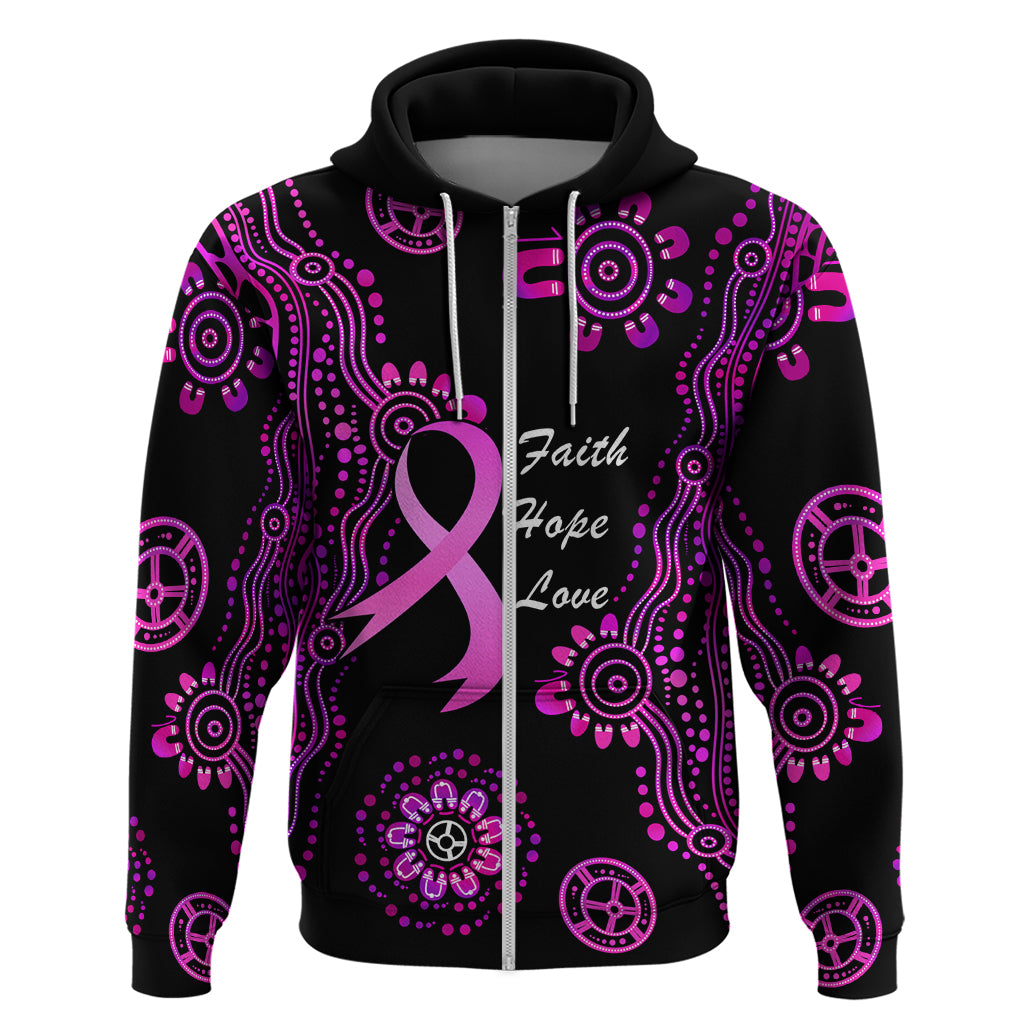 Personalised Faith Hope Love Australia Breast Cancer Hoodie Pink Ribbon Indigenous - Vibe Hoodie Shop