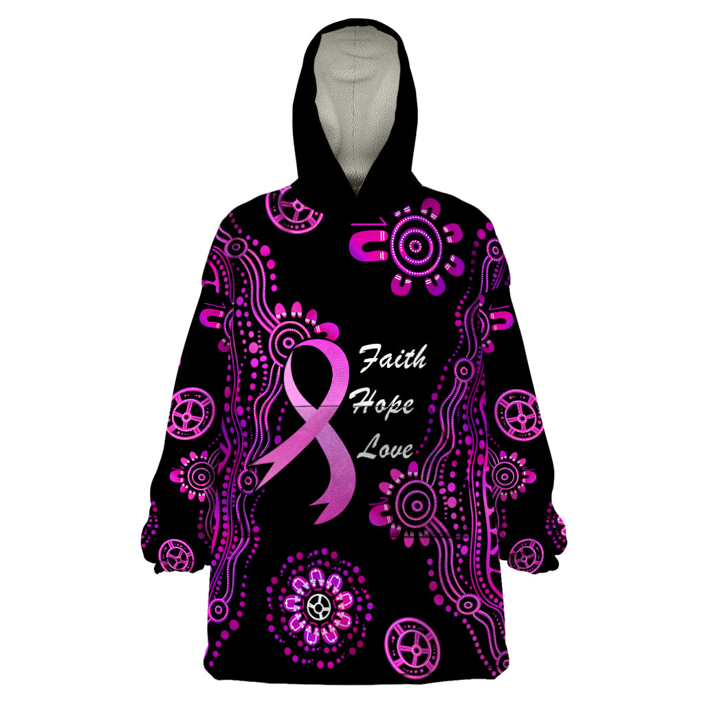 Personalised Faith Hope Love Australia Breast Cancer Wearable Blanket Hoodie Pink Ribbon Indigenous - Vibe Hoodie Shop