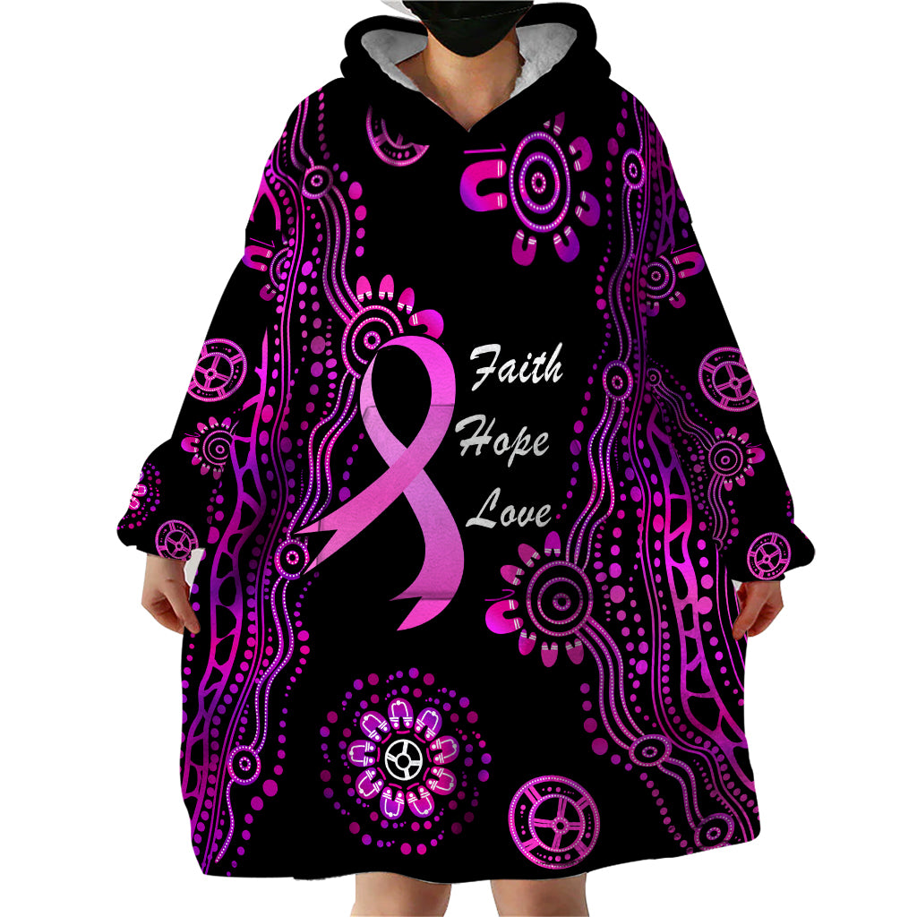 Personalised Faith Hope Love Australia Breast Cancer Wearable Blanket Hoodie Pink Ribbon Indigenous - Vibe Hoodie Shop