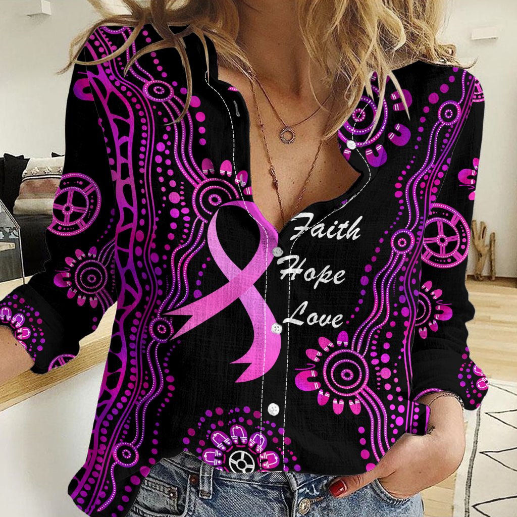 Personalised Faith Hope Love Australia Breast Cancer Women Casual Shirt Pink Ribbon Indigenous - Vibe Hoodie Shop