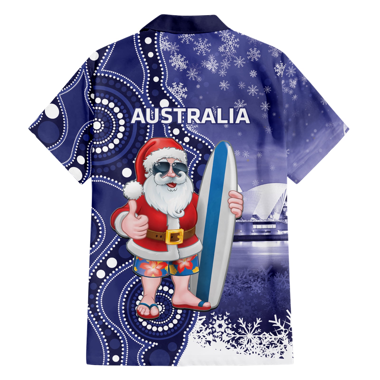 Christmas In July Australia Hawaiian Shirt Santa Surfboard Sydney Opera House - Blue - Vibe Hoodie Shop