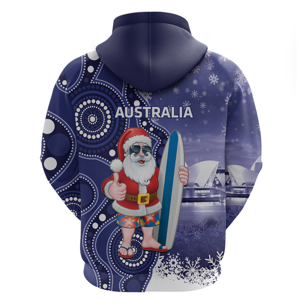 Christmas In July Australia Hoodie Santa Surfboard Sydney Opera House - Blue - Vibe Hoodie Shop