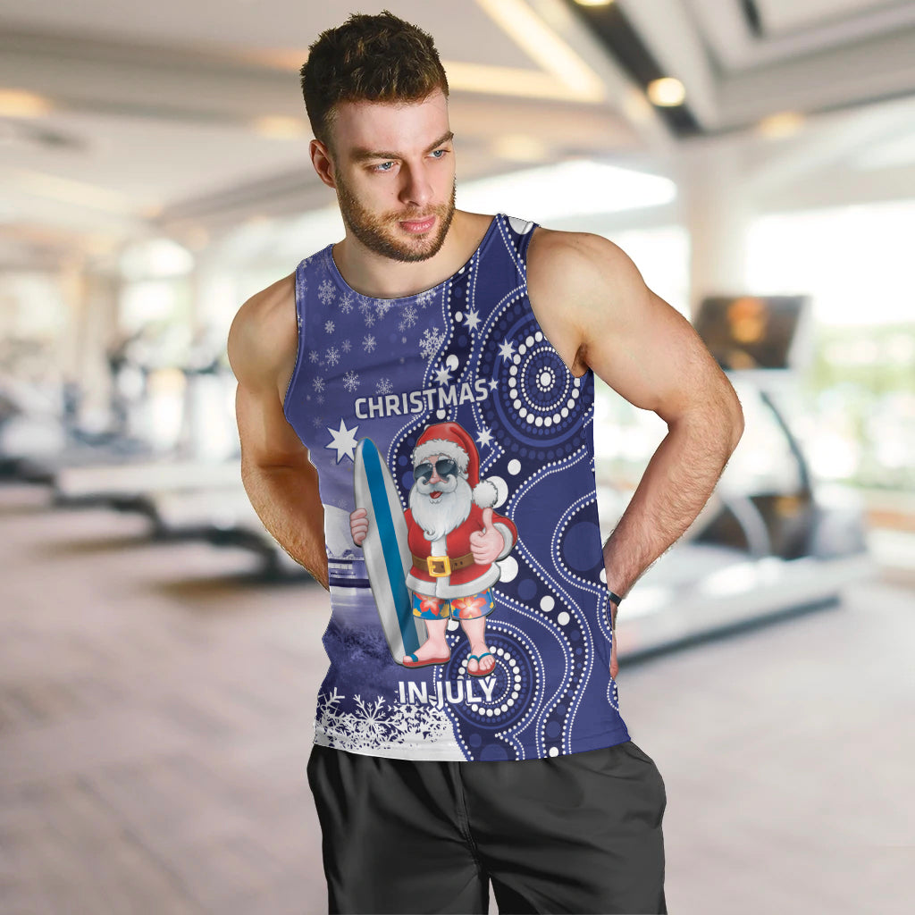 Christmas In July Australia Men Tank Top Santa Surfboard Sydney Opera House - Blue - Vibe Hoodie Shop