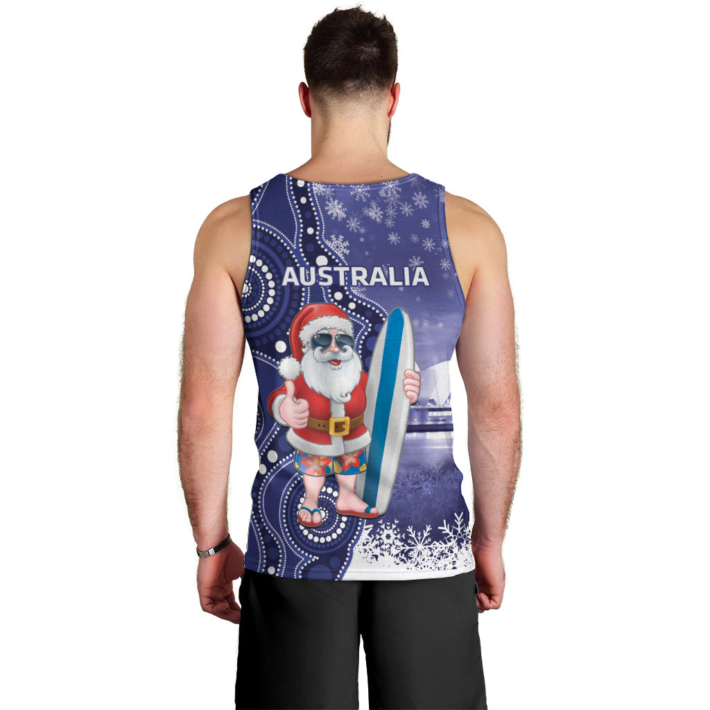 Christmas In July Australia Men Tank Top Santa Surfboard Sydney Opera House - Blue - Vibe Hoodie Shop