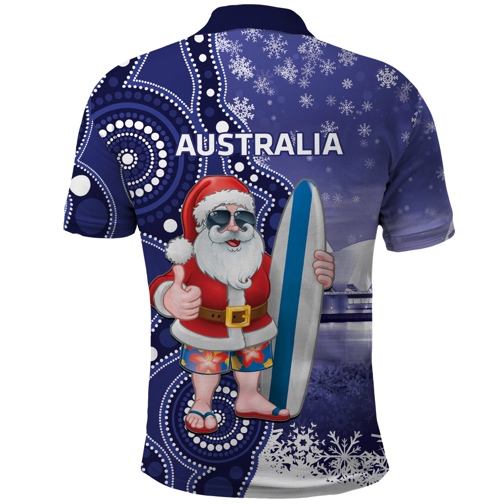 Christmas In July Australia Polo Shirt Santa Surfboard Sydney Opera House - Blue - Vibe Hoodie Shop