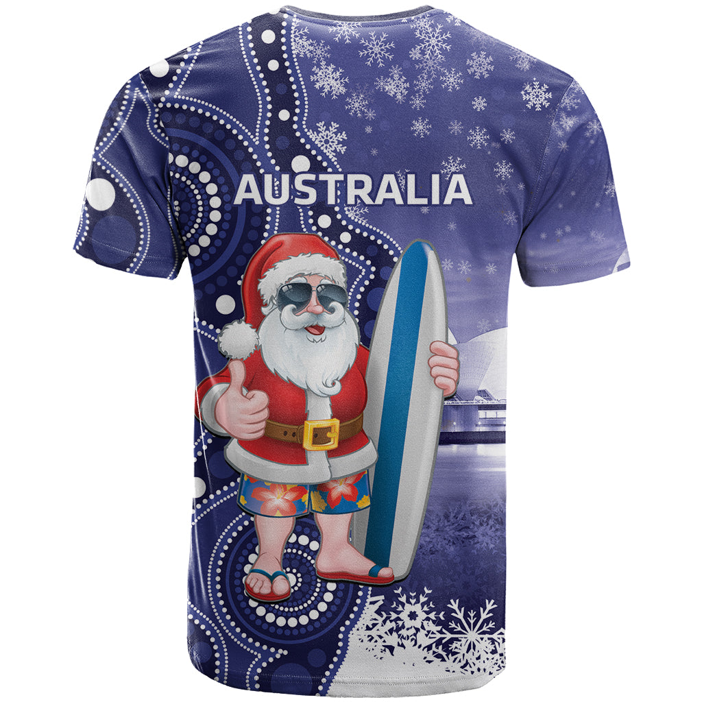 Christmas In July Australia T Shirt Santa Surfboard Sydney Opera House - Blue - Vibe Hoodie Shop