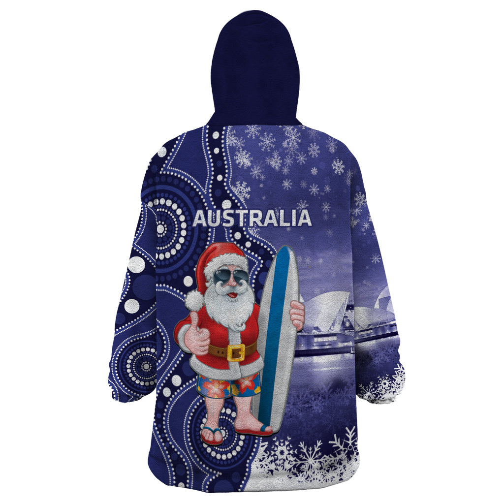 Christmas In July Australia Wearable Blanket Hoodie Santa Surfboard Sydney Opera House - Blue - Vibe Hoodie Shop