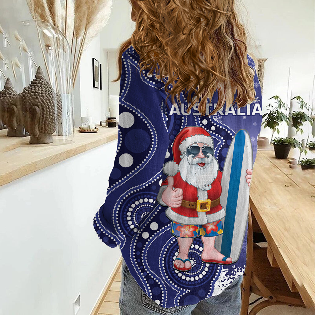 Christmas In July Australia Women Casual Shirt Santa Surfboard Sydney Opera House - Blue - Vibe Hoodie Shop