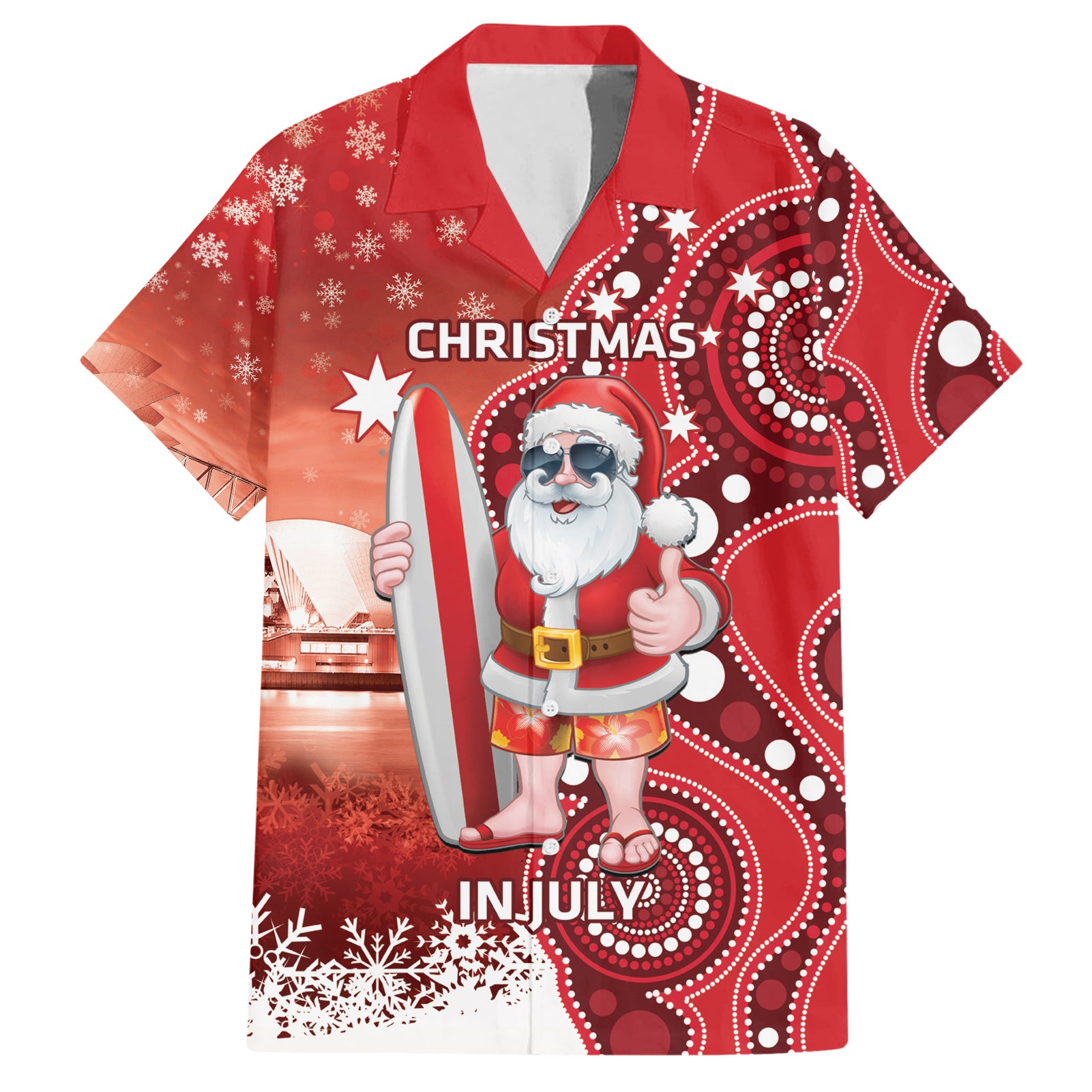 Christmas In July Australia Hawaiian Shirt Santa Surfboard Sydney Opera House - Red - Vibe Hoodie Shop