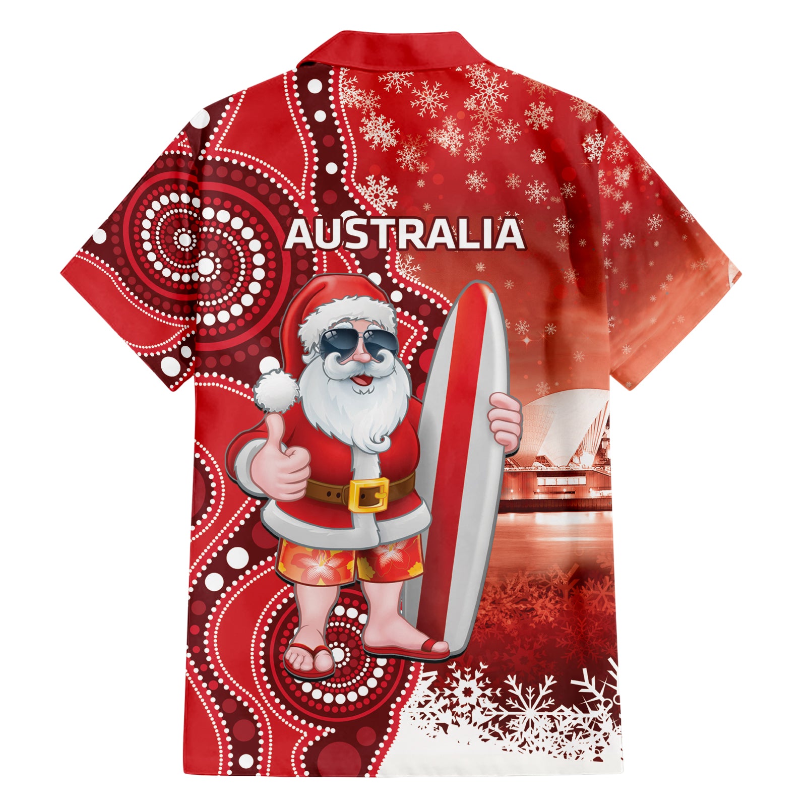 Christmas In July Australia Hawaiian Shirt Santa Surfboard Sydney Opera House - Red - Vibe Hoodie Shop