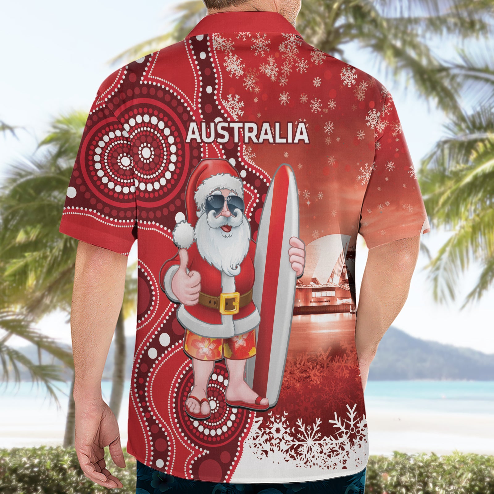 Christmas In July Australia Hawaiian Shirt Santa Surfboard Sydney Opera House - Red - Vibe Hoodie Shop