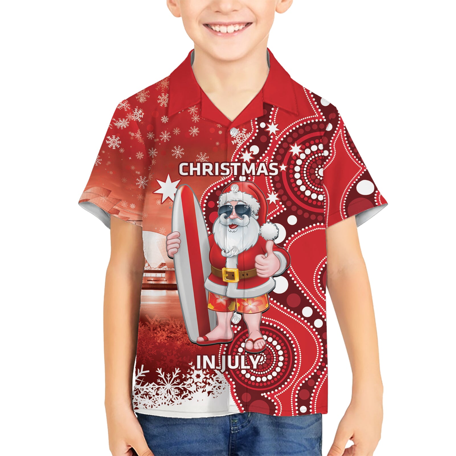 Christmas In July Australia Hawaiian Shirt Santa Surfboard Sydney Opera House - Red - Vibe Hoodie Shop