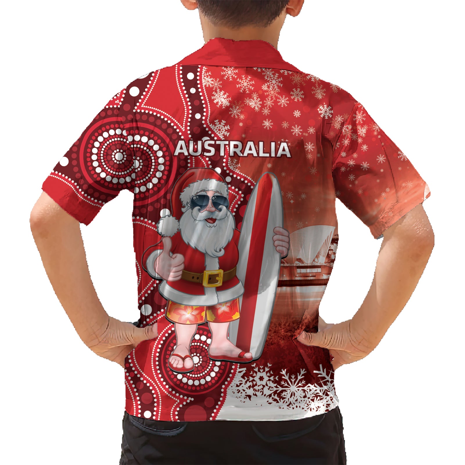 Christmas In July Australia Hawaiian Shirt Santa Surfboard Sydney Opera House - Red - Vibe Hoodie Shop