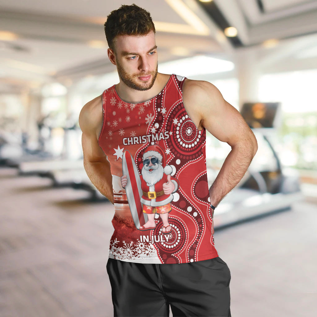 Christmas In July Australia Men Tank Top Santa Surfboard Sydney Opera House - Red - Vibe Hoodie Shop