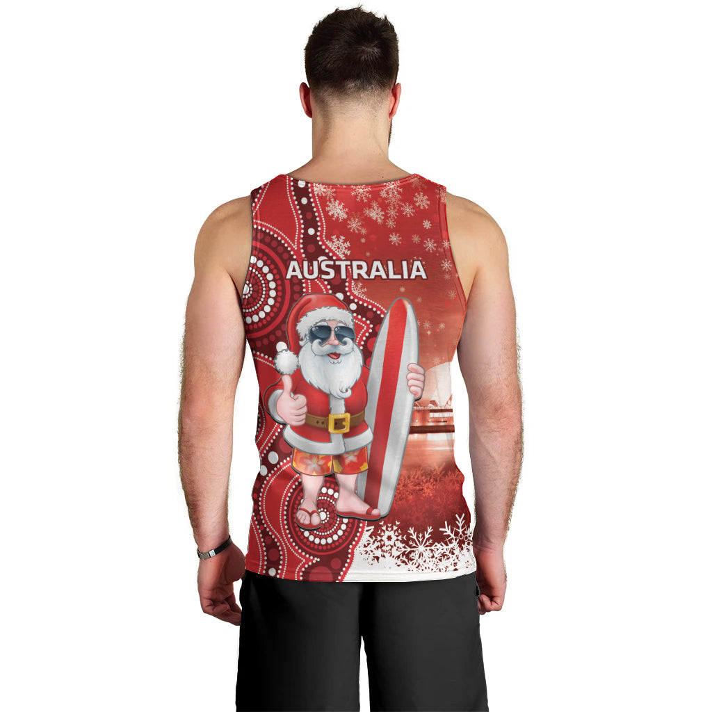 Christmas In July Australia Men Tank Top Santa Surfboard Sydney Opera House - Red - Vibe Hoodie Shop