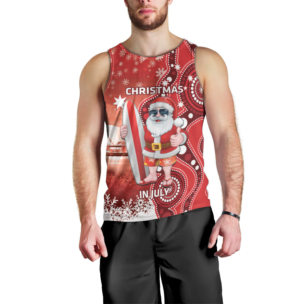 Christmas In July Australia Men Tank Top Santa Surfboard Sydney Opera House - Red - Vibe Hoodie Shop
