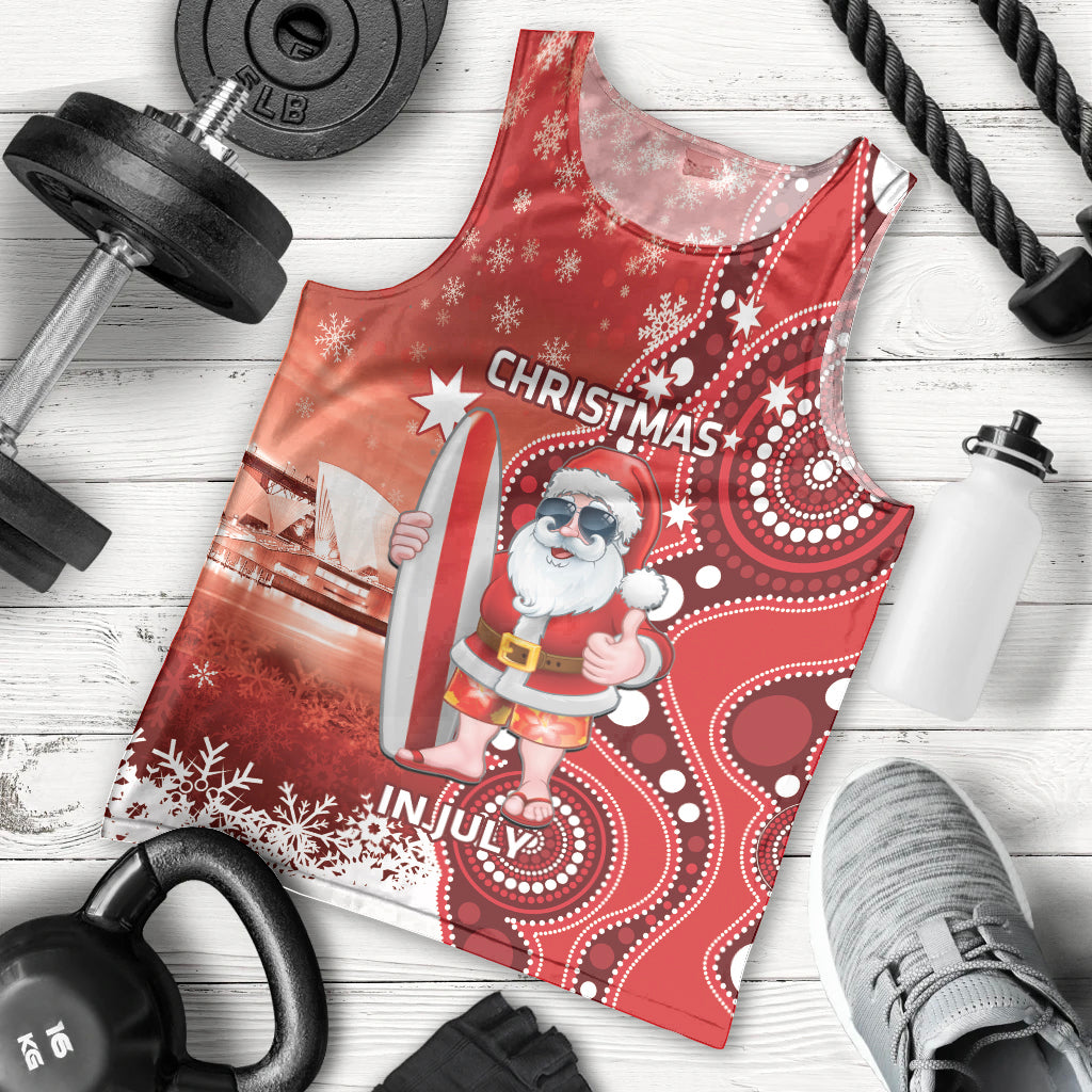 Christmas In July Australia Men Tank Top Santa Surfboard Sydney Opera House - Red - Vibe Hoodie Shop