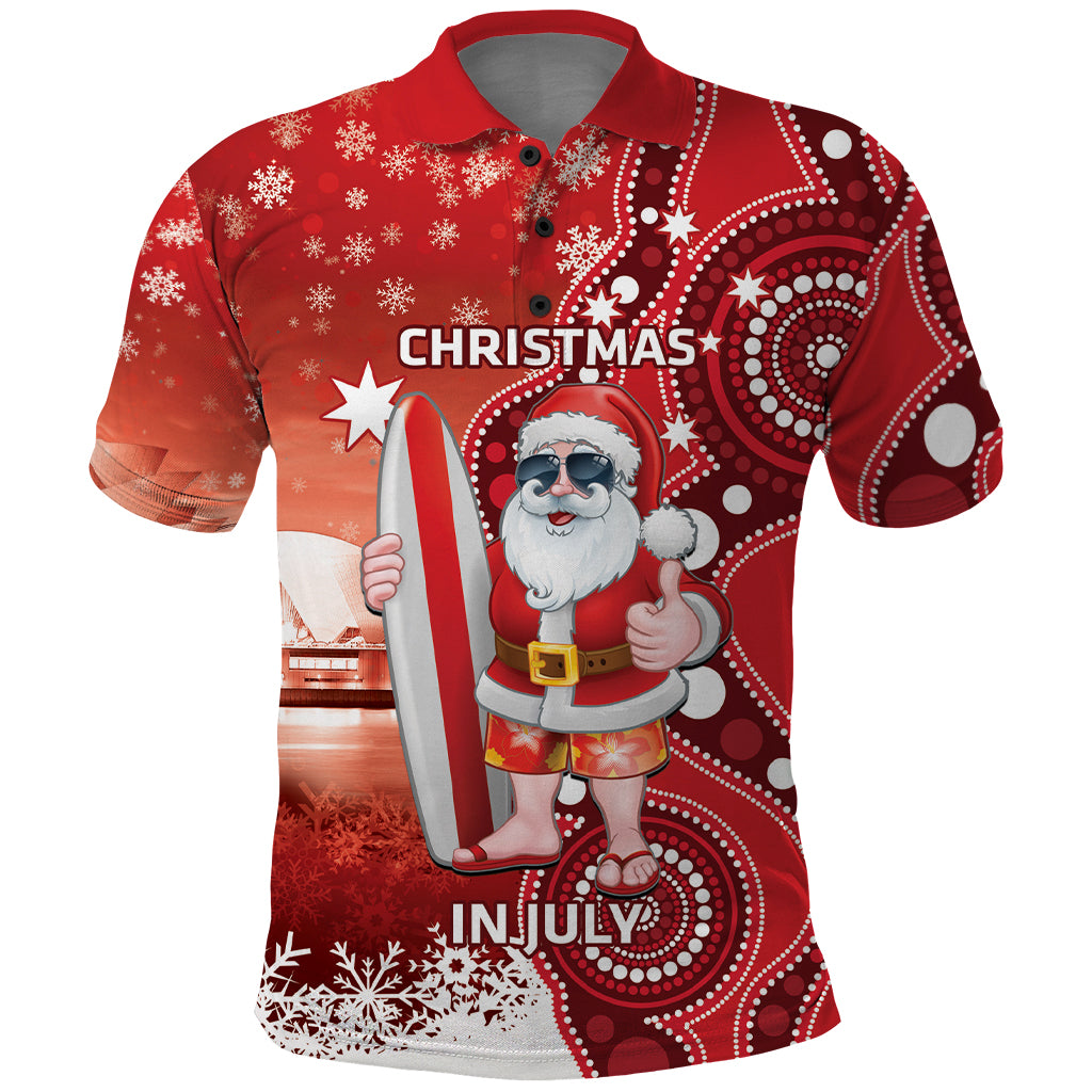 Christmas In July Australia Polo Shirt Santa Surfboard Sydney Opera House - Red - Vibe Hoodie Shop