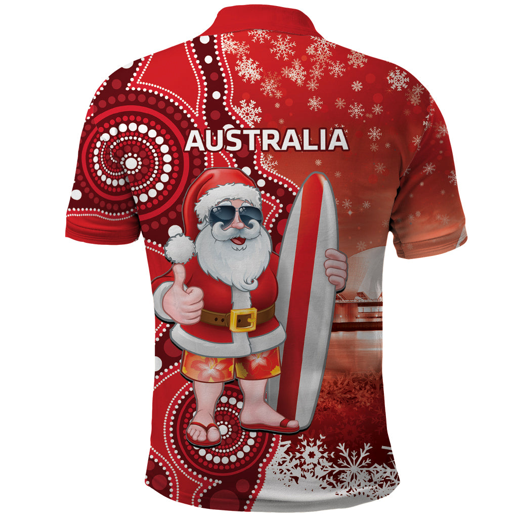 Christmas In July Australia Polo Shirt Santa Surfboard Sydney Opera House - Red - Vibe Hoodie Shop