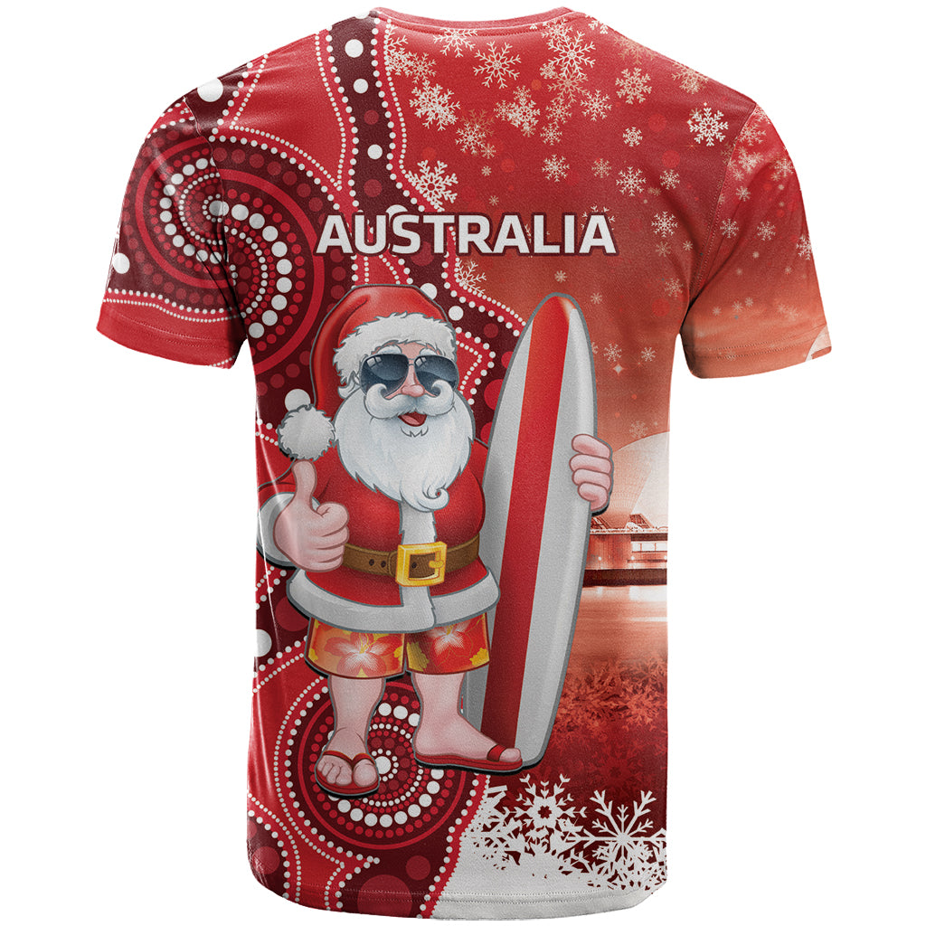 Christmas In July Australia T Shirt Santa Surfboard Sydney Opera House - Red - Vibe Hoodie Shop