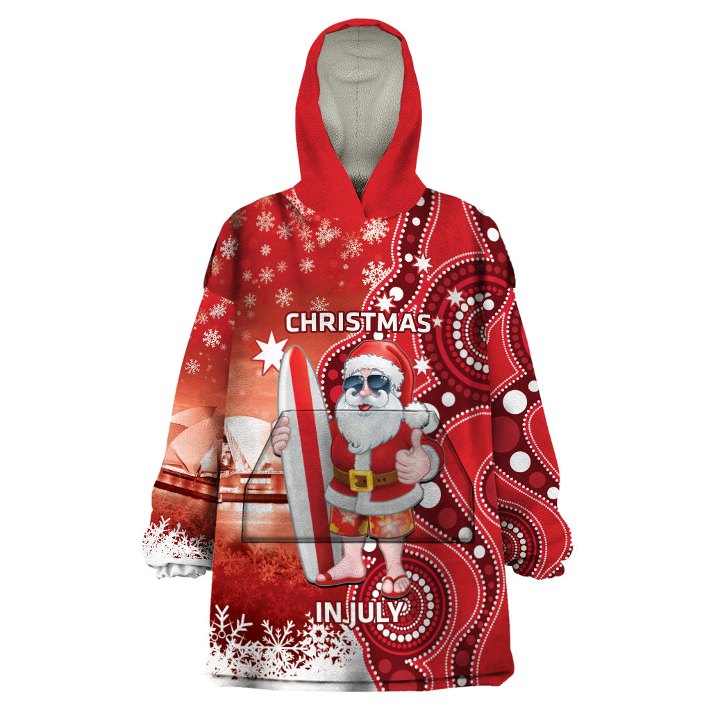 Christmas In July Australia Wearable Blanket Hoodie Santa Surfboard Sydney Opera House - Red - Vibe Hoodie Shop